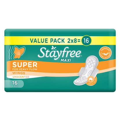 Picture of Stayfree Unscented Maxi Super Pads with Wings - 16's