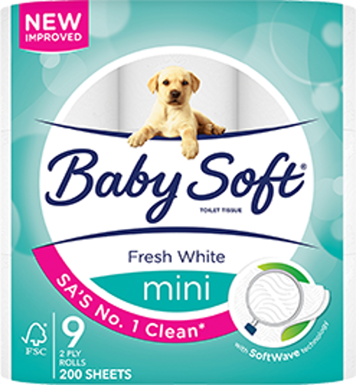 Picture of Baby Soft Mini Fresh White Toilet Paper 2 Ply 9 Rolls